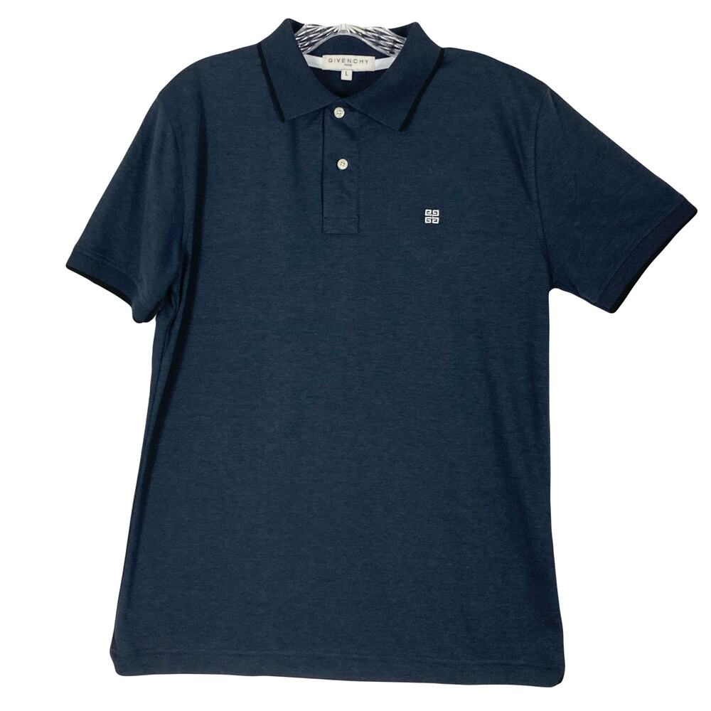 nwot GIVENCHY Paris Polo Shirt Men L Navy Logo Embroidery Short Sleeve Cotton